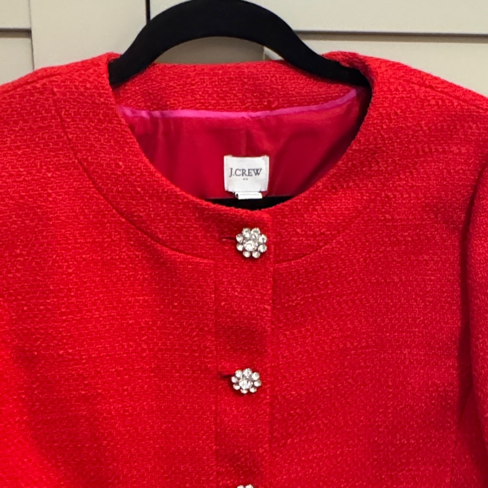 Jcrew Red Tweed Jacket with crystal Buttons - Picture 2 of 5